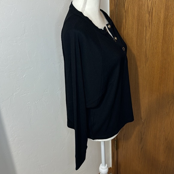 Chaser black waffle knit Henley dolman long sleeve top S - Picture 4 of 11